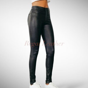 Trendy Women's Leather Pants Genuine Lambskin Leather Handmade Skinny Fit Pants Trouser Black Color Gift for Her