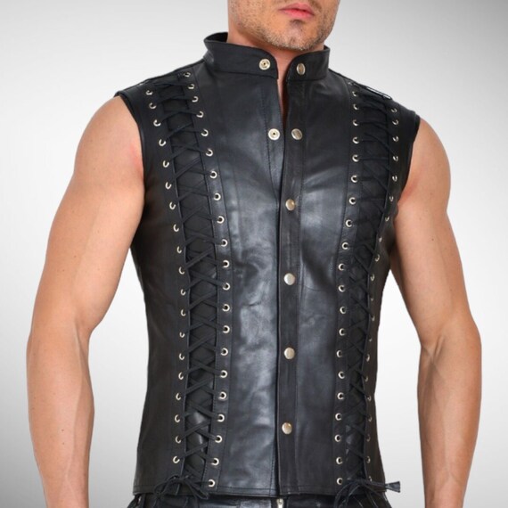 Chaleco de cuero gay para hombres Cuero de piel de cordero genuino LGBT Pride Color negro Ropa casual Chaleco hecho a mano Etsy Mexico