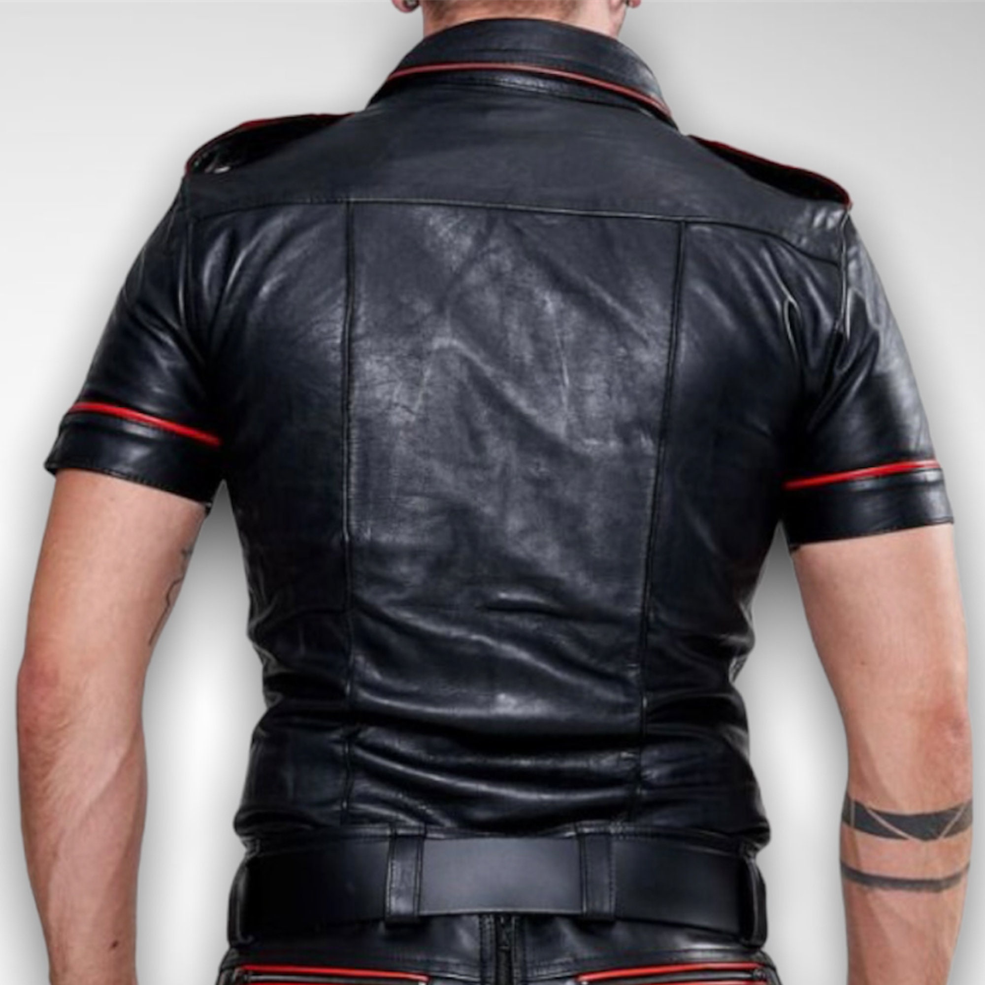 Men's Leather Pocket Uniform Style Leather Shirt, Handmade Men's Leather Pocket Uniform Style Leather Shirt, Handmade