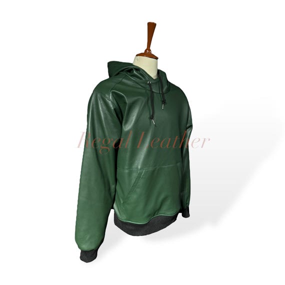 Men s Green Leather Hoodie Genuine Lambskin Leather Handmade Slim Fit Casual Wear Hoodie Gift for Him Etsy