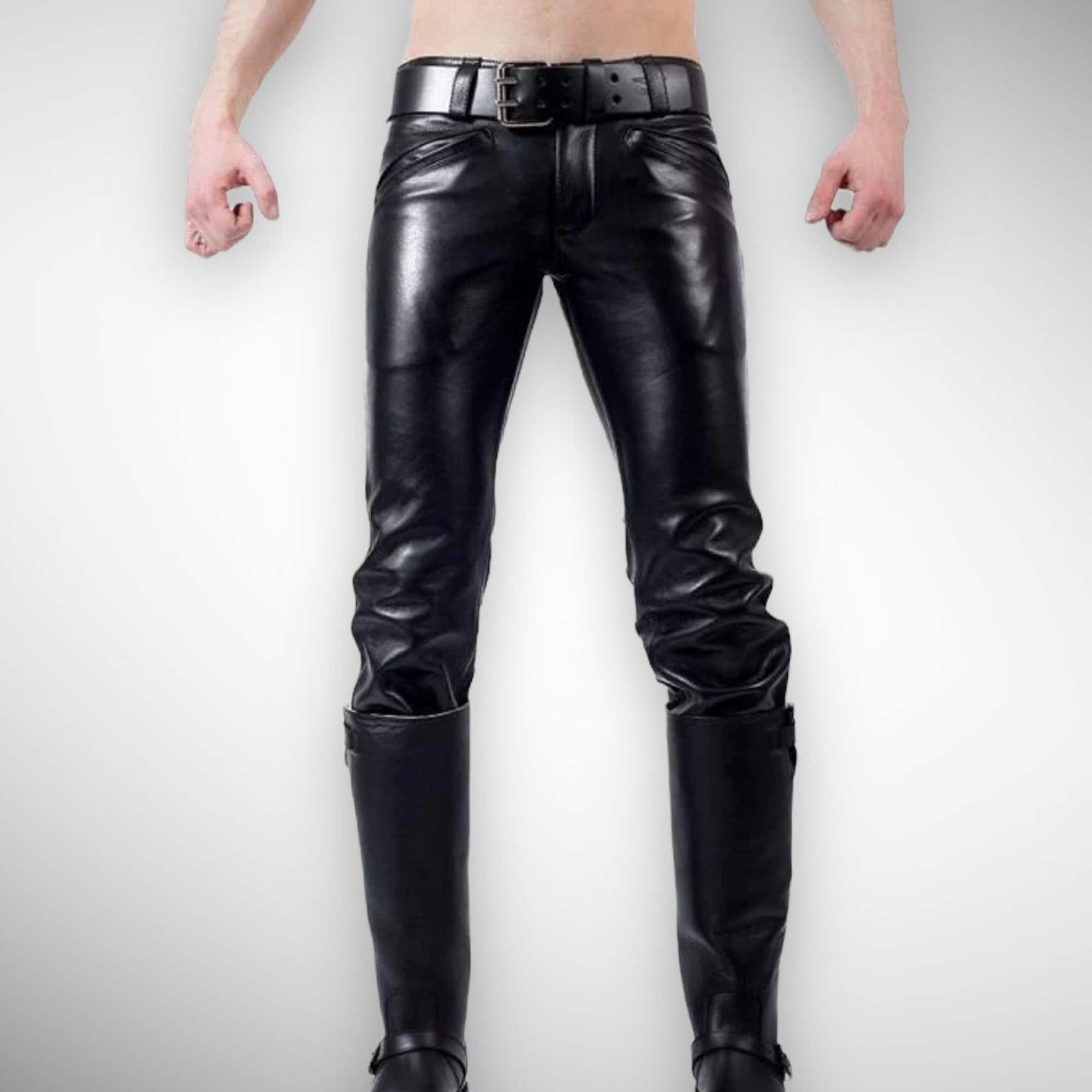 Handmade Men's Leather Gay Pants Genuine Lambskin Leather Biker Style ...
