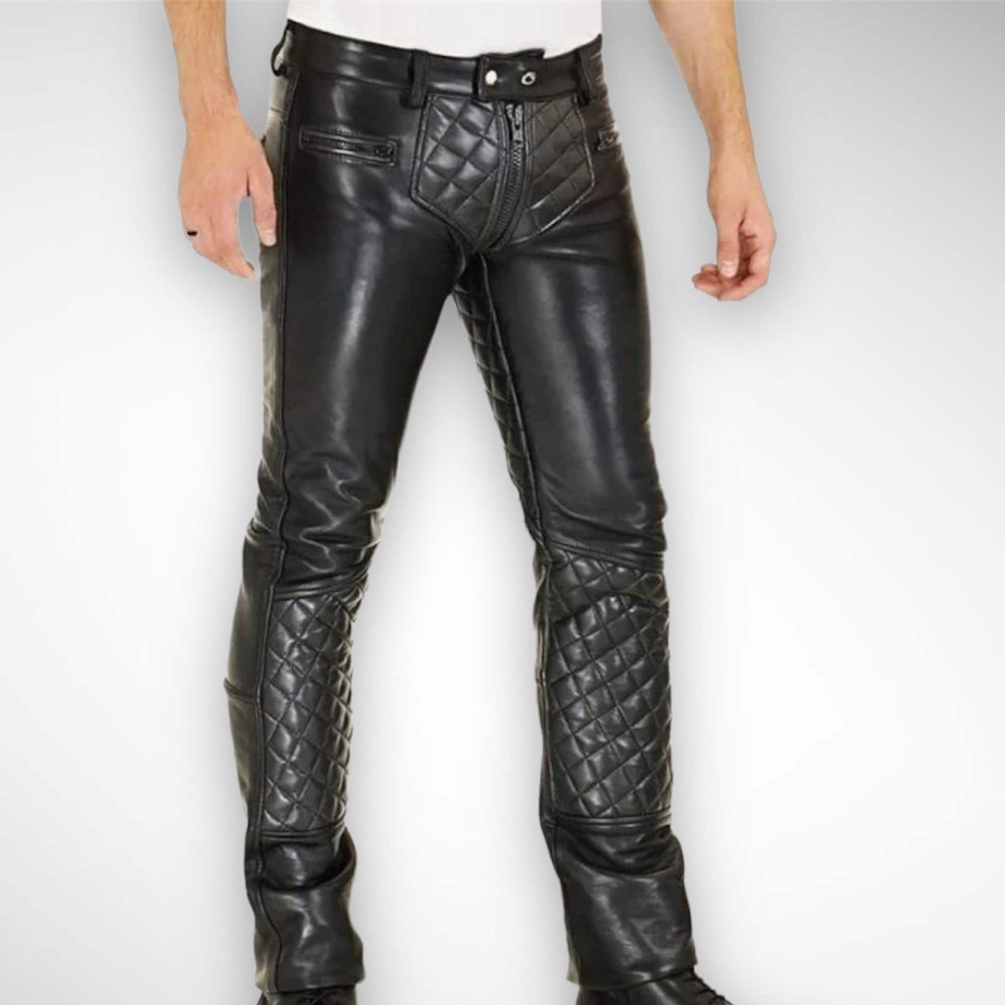 Men's Biker Leather Pants Genuine Lambskin Leather Slim Etsy