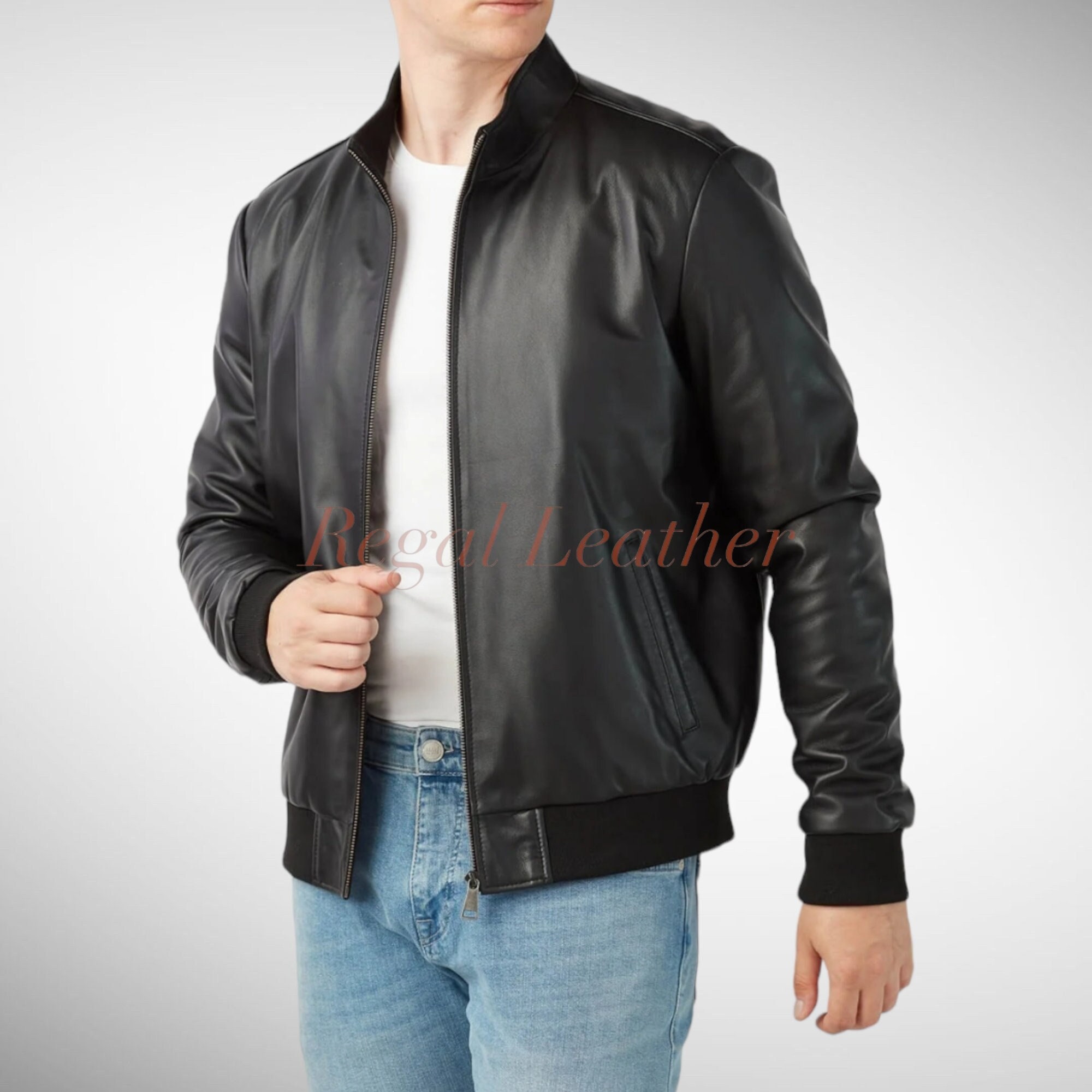 Armani leather bomber jacket mens deals