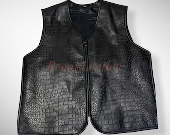 Premium Men's Gay Leather Vest in Lambskin & Embossed Leather - Stylish Pride Fashion