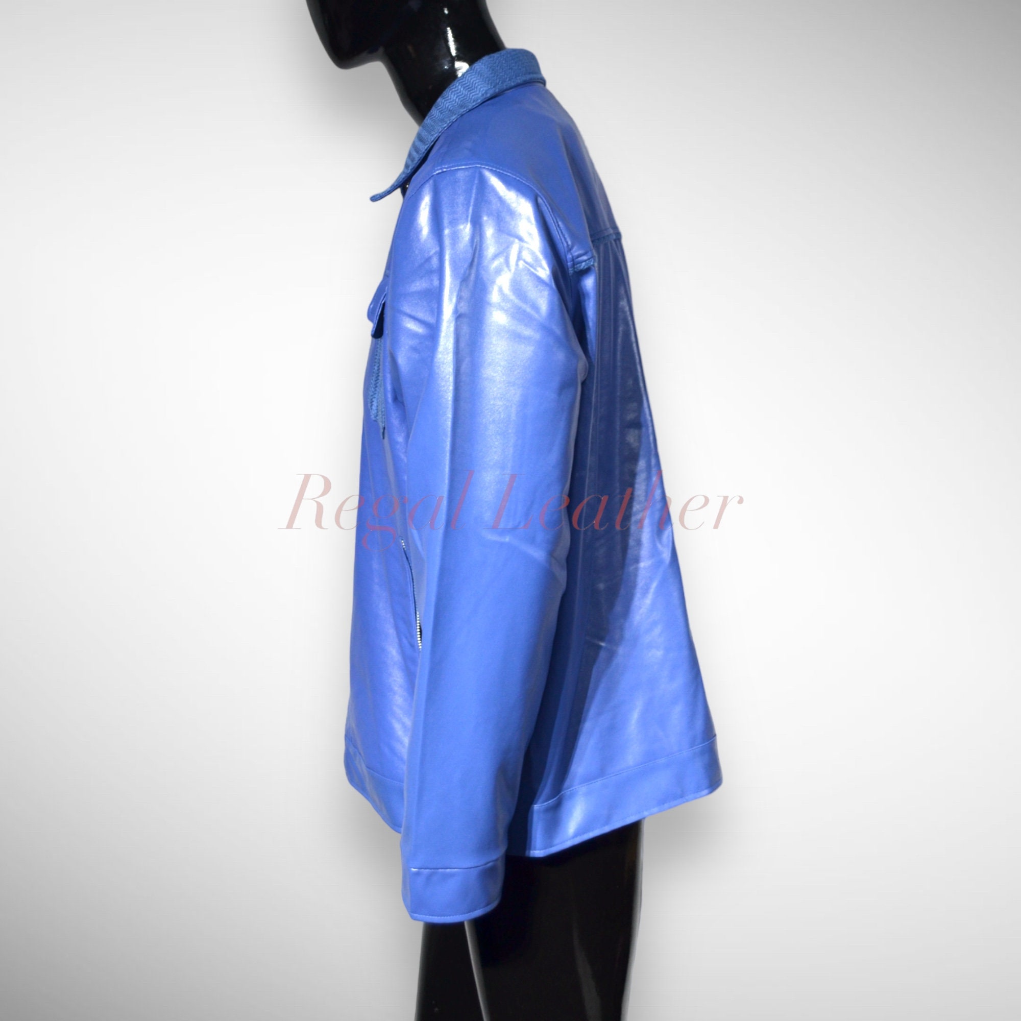 Handcrafted Men s Blue Lambskin Leather Jacket Premium Quality Outerwear for Style and Comfort Customizable Sizes Available