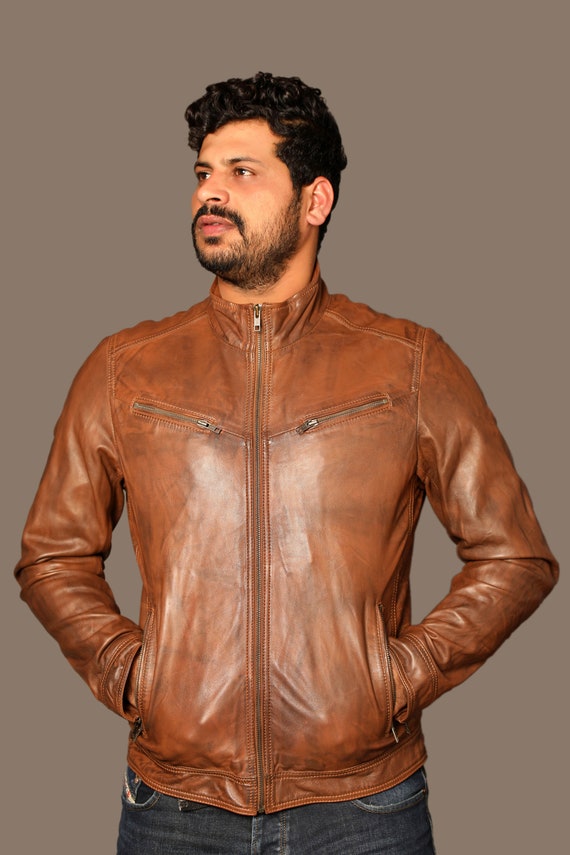 New Lambskin Leather Brown Jacket Animal Print Men's - Etsy