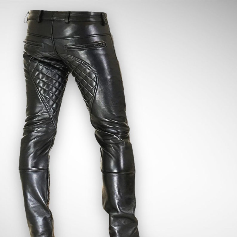Men's Biker Leather Pants Genuine Lambskin Leather Slim Etsy