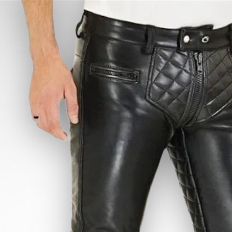 Men's Biker Leather Pants Genuine Lambskin Leather Slim Etsy