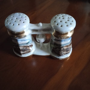 Antique binocular/opera glasses cruet set  featuring Hunstanton pier & promenade Uk