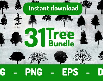 31 Tree silhouette bundle, SVG, PNG, dxf, eps