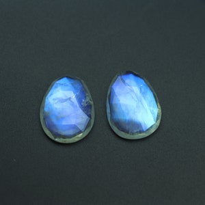 15x19.5mm Rainbow Moonstone Fancy Shape, AA Quality Blue Moonstone, Natural Moonstone, Rainbow Moonstone Fancy Cut, Price Per Pair (2 Piece)