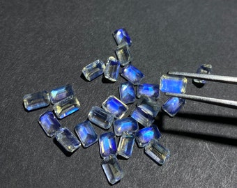 Mondstein Achteck | AAA+ Qualität Blauer Mondstein | 6x4mm Regenbogen Mondstein Achteck | Hochwertiger Mondstein | Voll auffällige blaue Mondstein Cab