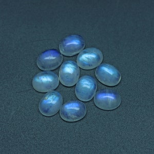 7x9mm Natural Rainbow Moonstone Cabochon Oval Loose Gemstone, Rainbow Moonstone Jewelry Handmade Gift for Women, Set Of 10 Pieces