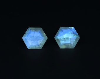 10mm Moonstone Hexagon Shape, AAA+ Quality Blue Moonstone, Rainbow Moonstone, Natural Moonstone, Rainbow Moonstone Hexagon Cut, 2 Pieces