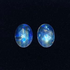 Moonstone Oval Rose Cut Pair | AAA Quality Blue Moonstone | 12x16mm Moonstone | Natural Moonstone Rose Cut | Rainbow Moonstone Faceted Pairs