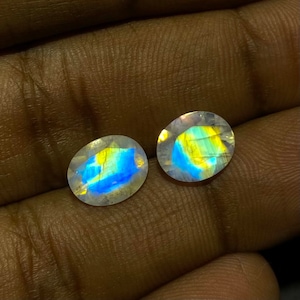 Moonstone Oval Pair | AAA+ Quality Blue Moonstone | 8x10mm Rainbow Moonstone Oval | Top Quality Moonstone Pair | Full Flashy Blue Moonstone