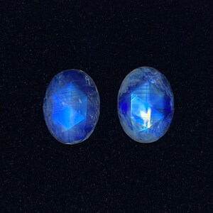 Moonstone Oval Rose Cut Pair | AAA Quality Blue Moonstone | 12x16mm Moonstone | Natural Moonstone Rose Cut | Rainbow Moonstone Faceted Pairs
