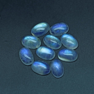 8x12mm Natural Rainbow Moonstone Cabochon Oval Loose Gemstone, Rainbow Moonstone Jewelry Handmade Gift for Women, Set Of 10 Pieces