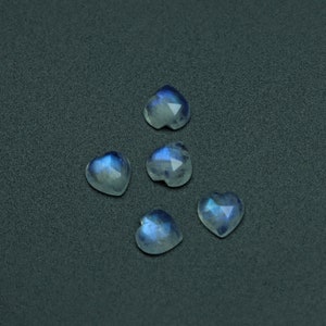 Natural Rainbow Moonstone Rose Cut Heart Loose Gemstone, 6 mm, Rainbow Moonstone Jewelry Handmade Gift for Women, Set of 5 Pieces