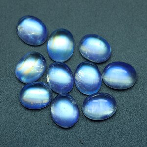 8x10mm Natural Rainbow Moonstone Cabochon Oval Loose Gemstone, Rainbow Moonstone Jewelry Handmade Gift for Women, Set Of 10 Pieces