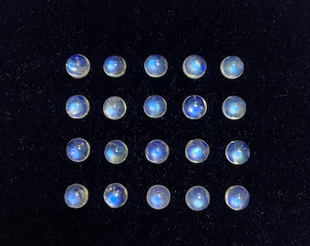 Natural Blue Moonstone Cabochons, Round AAA Grade | 4mm Jewelry Making Stones (20 Pieces)