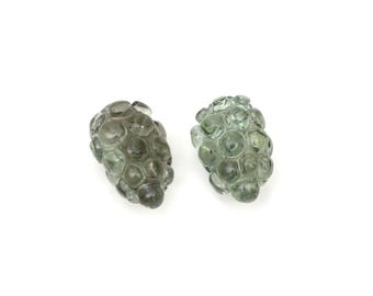 Green Amethyst Carved Grapes, AAA Quality Gemstone Pair (20x13mm)