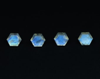 7mm Moonstone Hexagon Shape, AAA+ Quality Blue Moonstone, Rainbow Moonstone, Natural Moonstone, Rainbow Hexagon Cut, Set Of 4 Pieces