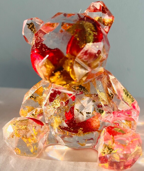 Resin Rose Bear: Gold Leaf Preserved Roses Keepsake UK