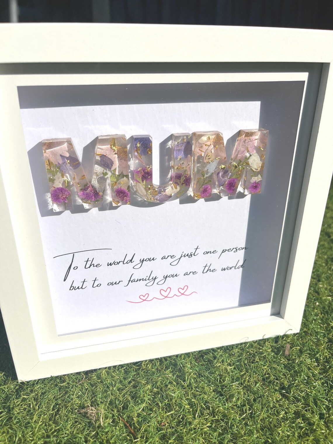 Mum Resin Letter Art in a Frame, Resin Flower Letters, Mother’s Day