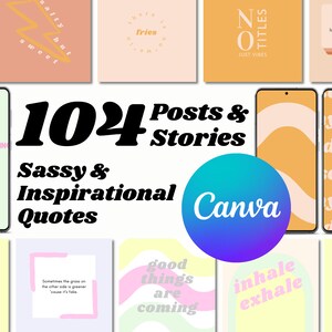 Pacote de modelos do Instagram | 104 citações atrevidas e inspiradoras Postagens e histórias do Instagram | Modelos de Canva | Cores Neutras Pastel e Boho