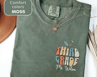Comfort Colors® Third grade teacher Shirt, custom Third Grade Teacher name Shirt, 3rd Grade tshirt, custom Pocket teacher apple t-shirt