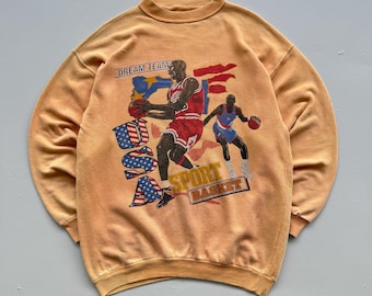 Sweat-shirt graphique Michael Jordan orange délavé Dream Team 90's vintage - Grand