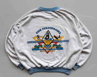 Sudadera deportiva acuática con gráfico vintage de los años 80 de Adidas, color gris (talla grande)