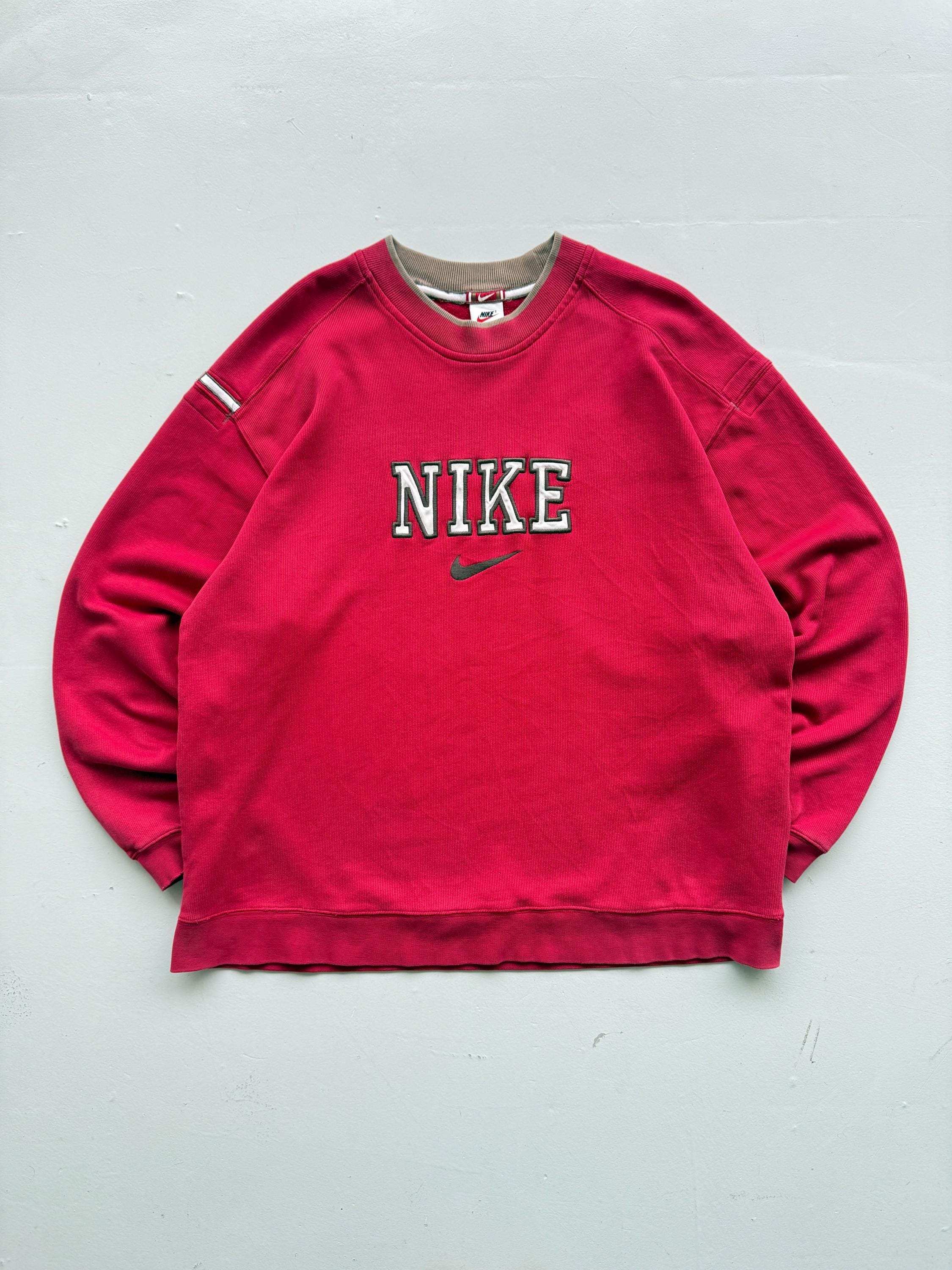 red nike spellout sweatshirt