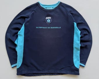 Navy Blue Olympique de Marseille 90's Vintage Football Sweatshirt - Medium