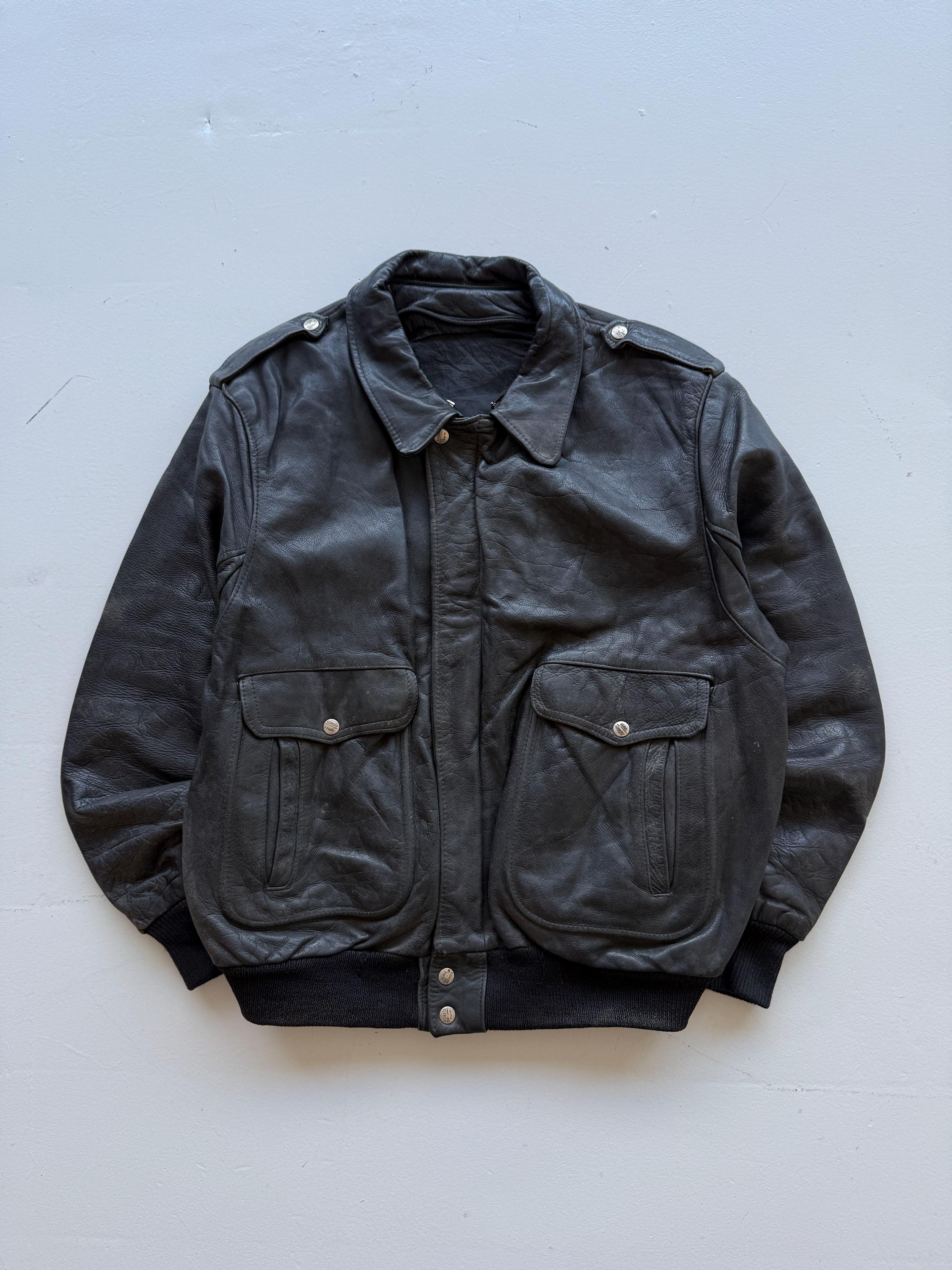 Black 90s Leather A2 Aviation Vintage Bomber Jacket - Large - Etsy