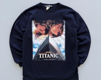 Moletom preto com estampa vintage do pôster do filme Titanic dos anos 90 - Tamanho pequeno