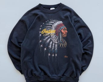 Sudadera negra estilo motero vintage de los 90 con estampado de Indian Motorcycles - Talla L