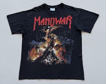 Vintage Manowar Heavy Metal Band Hell Promo Tee Faded Black Large