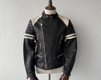 Chaqueta de motociclista de cuero vintage negra de los años 80 - Talla pequeña para hombre - Talla extra grande para mujer 10