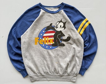 Grey Felix 80's Vintage Graphic Cartoon Raglan Sleeve Sweatshirt - Small