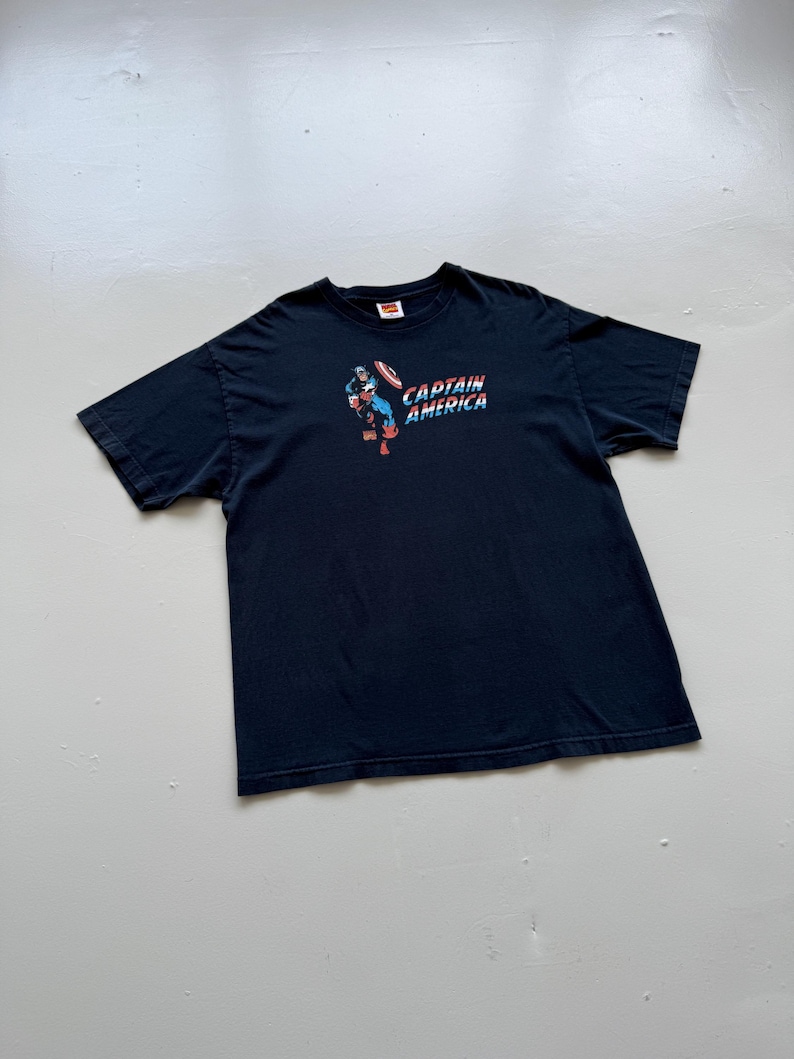 Navy Blue Captain America 00's Vintage Marvel Comics Graphic T-Shirt - XL image 3