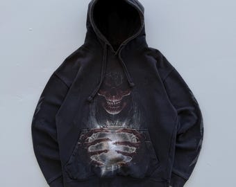 Zwarte spiraal jaren 00 Vintage Y2K Gothic Grim Reaper grafische hoodie - klein
