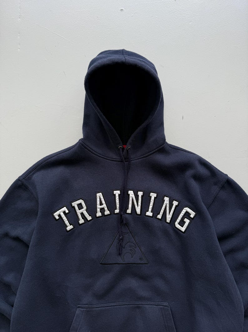 Sudadera con capucha Le Coq Sportif estilo vintage de los años 2000 (Y2K) en azul marino - Talla M imagen 3