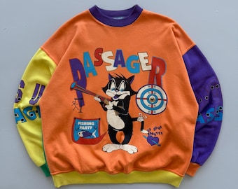 Orange Green Passenger 90's Vintage Cartoon Graphic Sweatshirt - Large