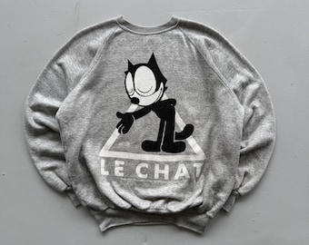 Sudadera gris con estampado vintage de Félix el Gato de los años 80 - Talla M