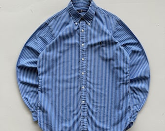Blue Striped Ralph Lauren 00's Vintage Long Sleeve Oxford Style Shirt - Medium