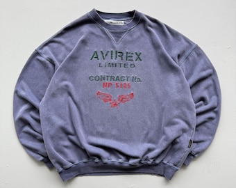 Light Blue / Purple Avirex 90's Vintage Graphic Sweatshirt Jumper - XL