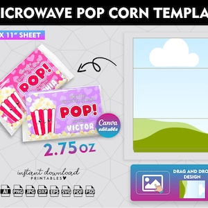 2,75 Oz Pop Corn Etikettenvorlage, Mikrowellen PopCorn Wrapper Vorlage, PopCorn Wrapper Vorlage, Png, Psd, 8,5 "x 11" Blatt