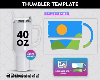 40oz Tumbler Template, 40oz Tumbler Wrap, 40oz Tumbler Sublimation, Tumbler With Handle, Blank Tumbler Wrap Template, png, Canva Editable